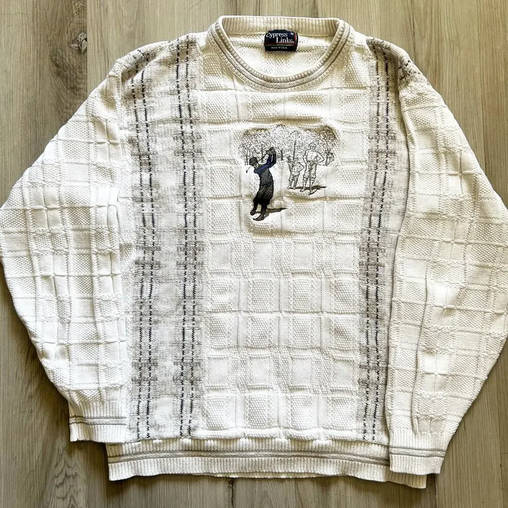 Vintage Cypress Links Pullover Crew Embroidered Golf Sweater Mens Sz Medium